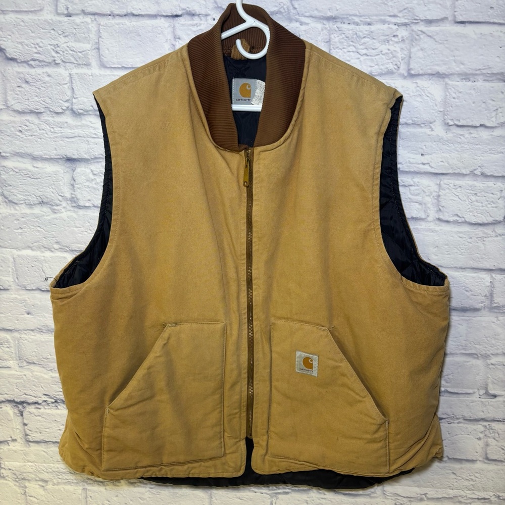 Vtg Carhartt Vest Mens 3XL VQ186 Canvas Quilt Lined Insulated USA-Made Brown